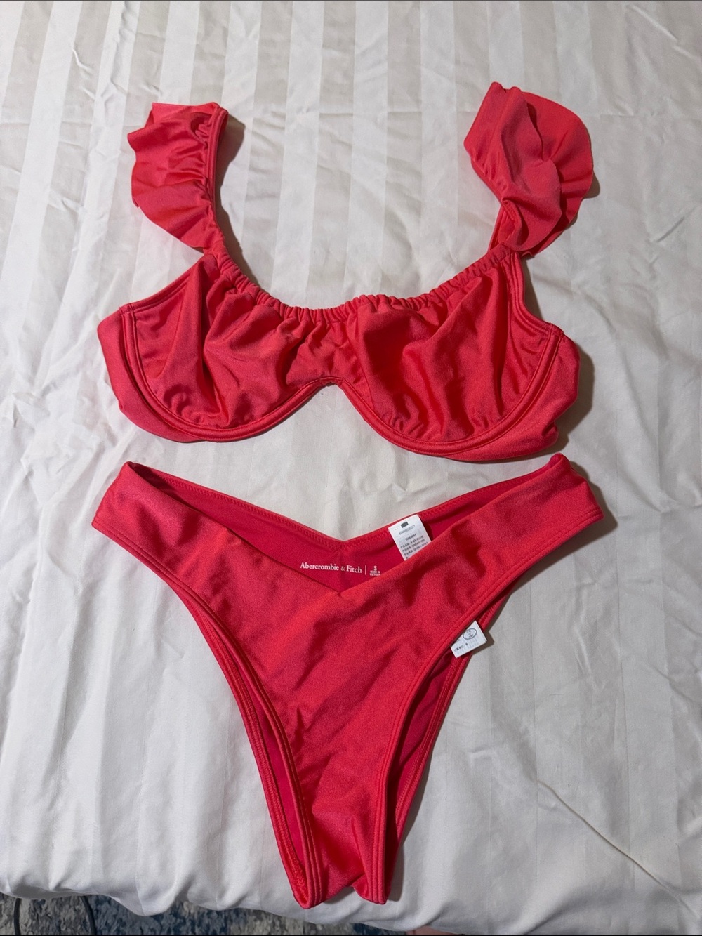 Abercrombie & Fitch L Top S Bottom Bright Red Ruffle Strap Two-Piece Bikini